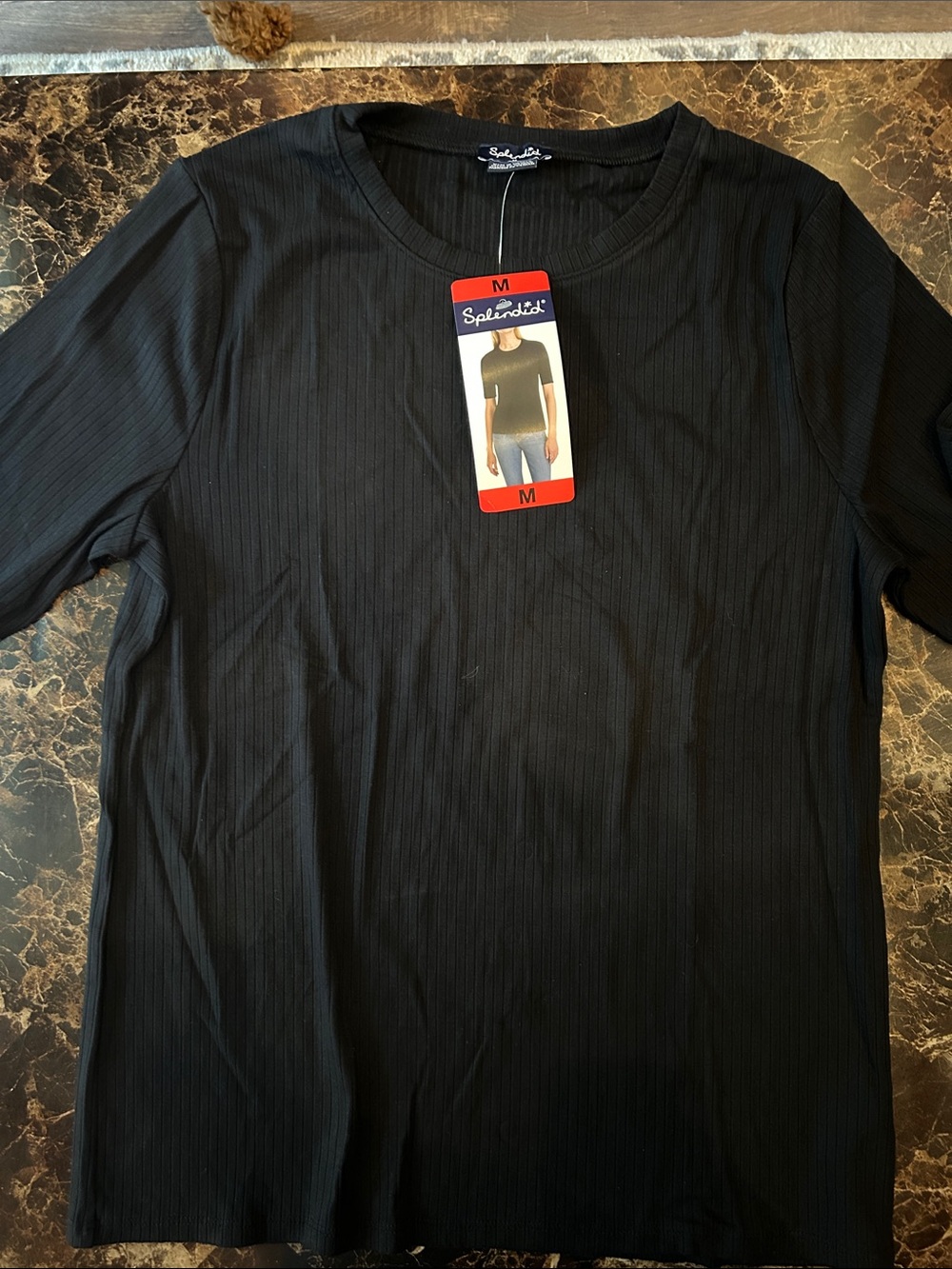 Splendid women’s  Black Ribbed Short Sleeve Shirt